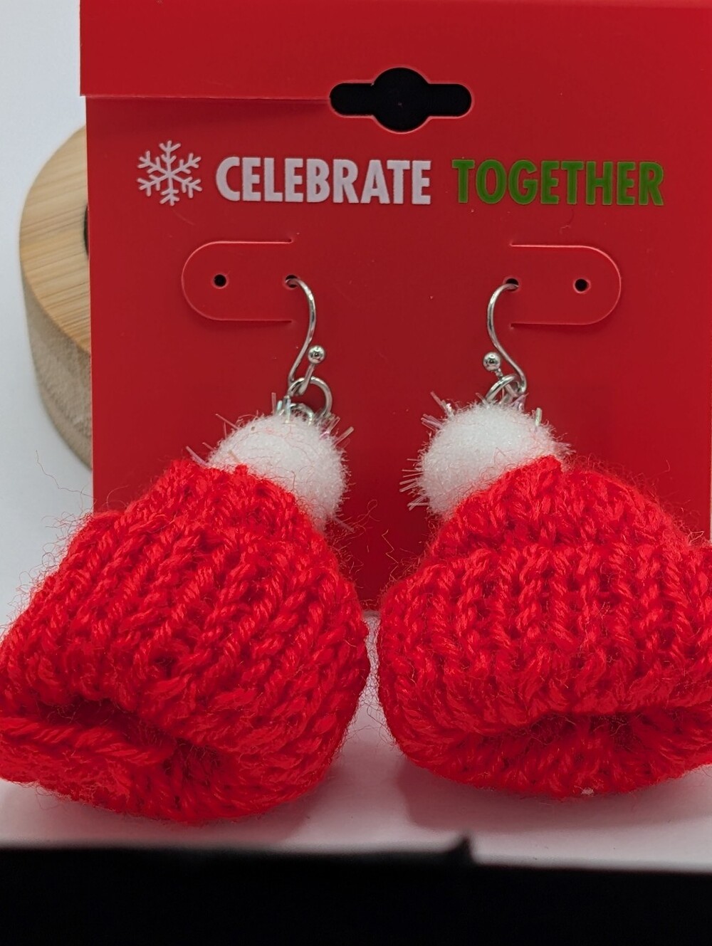 Red Knit Pom-Pom Earrings